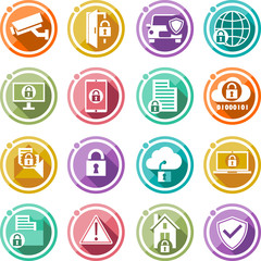 Security icons set. Flat icons for Your business data protection technology and cloud network security. Vector Illustration icons