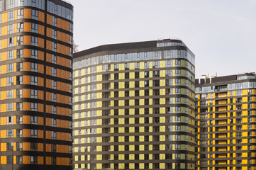Building wall. detail of new constructed colorful building. modern residential construction