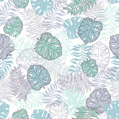 Monstera palm tropical jungle leaf seamless pattern