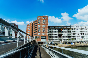 Pedestrian foot bridge over a canal in Amsterdam