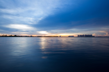 Beautiful sunset with reflection sky in water