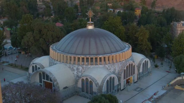 Aerial view of traditional Ethiopian wedding and church in Aksum in Ethiopia
