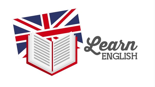 book with british flag learn english animation