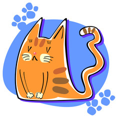 disgruntled cat, vector illustration, cat with stripes, paw prints
