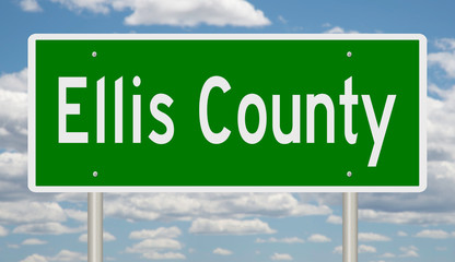 Rendering of a green highway sign for Ellis County