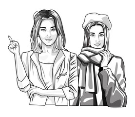 Pop art fashion and beautiful women cartoon in black and white