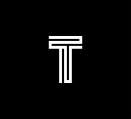 Initial white letter line shape logo black background T