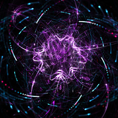 Abstract purple shapes, moving with particles