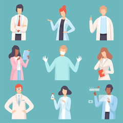 Doctor Set, Medical Staff, Male and Female Professional Medical Workers Characters in Uniform Vector Illustration
