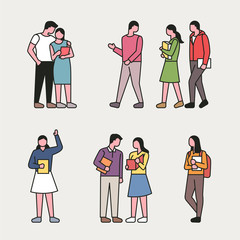 Various student character sets on campus. flat design style minimal vector illustration.