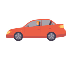 Red Car with Female Driver, Side View Vector Illustration