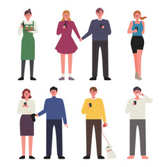 Fototapeta premium People addicted to cell phone character set. flat design style minimal vector illustration.