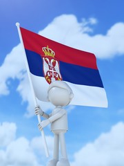 国旗を掲げるセルビアのスポーツ選手
