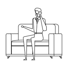 businessman worker calling with smartphone in the livingroom