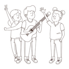 Teenagers friends smiling and having fun in black and white