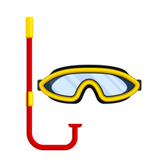 Yellow mask for swimming with a red tube. Vector illustration on white background.