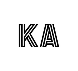 Initial two letter black line shape logo vector KA