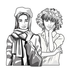 Pop art fashion and beautiful women cartoon in black and white