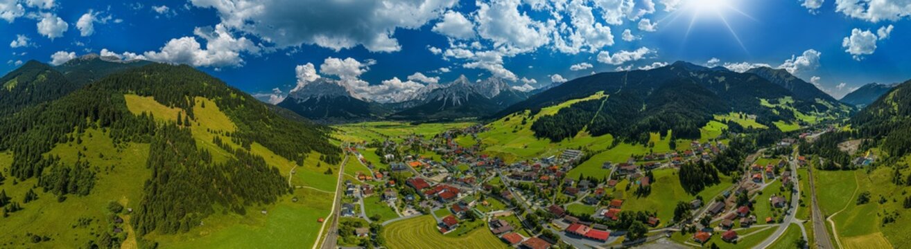 Aerial 360&deg; Panorama of Lermoos Austria