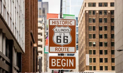 Fototapeten Route 66 Illinois Begin road sign, the historic roadtrip in USA © Rawf8
