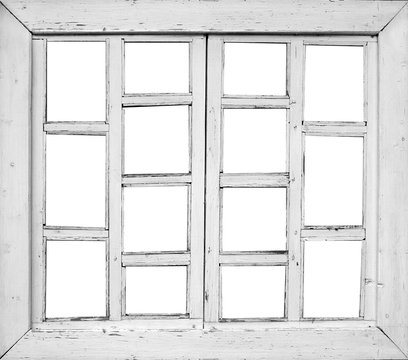Vintage wooden window with fading white paint isolated on white background. - Powered by Adobe