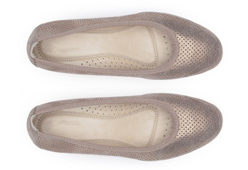 Female shoes on a white background. Top view.
