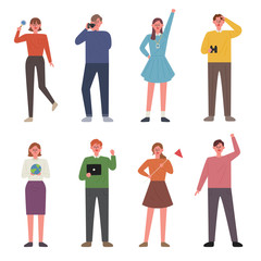 A character set with youthful enthusiasm. flat design style minimal vector illustration.