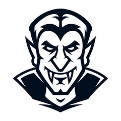 Professional logo vampire, Halloween art in a flat style. Vector illustration, isolated on white background. Simple shape for design emblem, symbol, sign, badge, label, stamp.