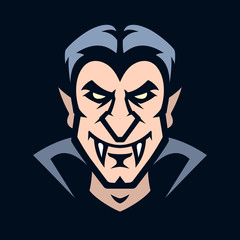 Professional logo vampire, Halloween art in a flat style. Vector illustration. Simple shape for design emblem, symbol, sign, badge, label, stamp.