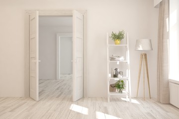 Fototapeta premium Empty room in white color. Scandinavian interior design. 3D illustration