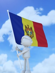 国旗を掲げるモルドバ共和国のスポーツ選手