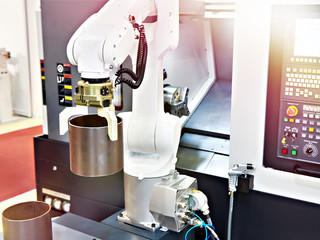 Robotic arm and cnc lathe machine