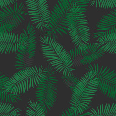 Hand drawn seamless pattern with different tropical leaves. For background, wallpaper, fabric, gift paper design, postal packaging