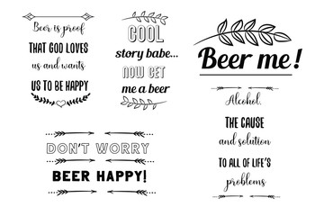 Set of Calligraphy sayings for print. Vector Quotes about alcohol drinks, hard beverages