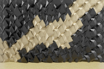 Fototapeta premium black and gold polygonal wall, empty room, 3d rendering, background