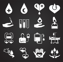 Blood donation related icons set on background for graphic and web design. Simple illustration. Internet concept symbol for website button or mobile app.