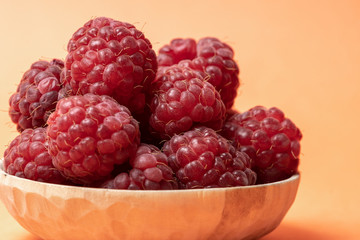 Macro view of red ripe raspberry fruits