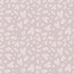 Ornamental plants. Pastel, decorative plants on a gray background. Vector seamless pattern, can be used for fabrics, wallpaper, web, card.