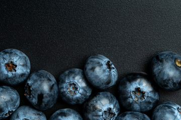 Macro view of blue ripe blueberries fruits