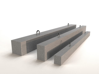 Reinforced concrete beam for construction isolated on white background. 3D illustration.