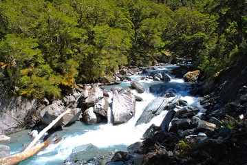 Fototapeta na wymiar Glacial river over boulders