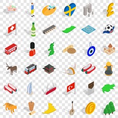 Castle icons set. Isometric style of 36 castle vector icons for web for any design