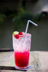 Italian soda, strawberry lemon soft drink.