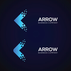 Set of Abstract Blue Arrow Next Pixel Dots logo with Triangle, Technology and digital Signs, Fly Forward Express Symbols, Square and Circle shape Vector Design Elements for Business Company