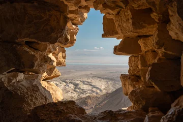 Foto op Plexiglas Uitzicht vanaf Masada-ruïnes over de woestijn in Israël © NDStock