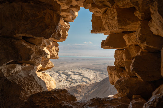 View from Masada ruins over the desert in israel