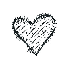 Heart for Valentine's Day. Black and white hand-drawn vector isolated illustration.