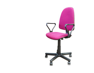 The office chair from pink cloth. Isolated over white