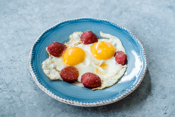 Turkish Breakfast Sucuk with Fried Eggs / Salami or Sujuk