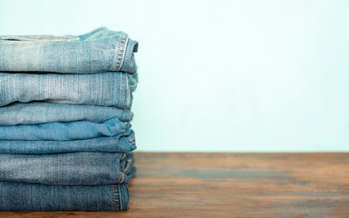 Fototapeta na wymiar Jeans trousers stack